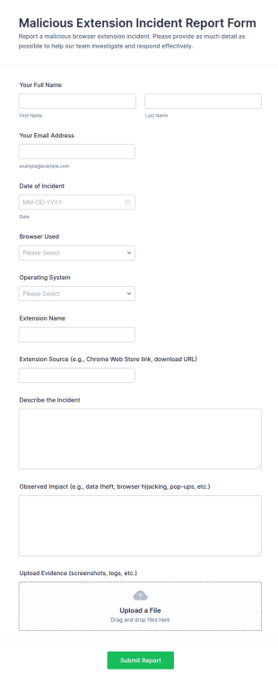 Malicious Extension Incident Report Form Template