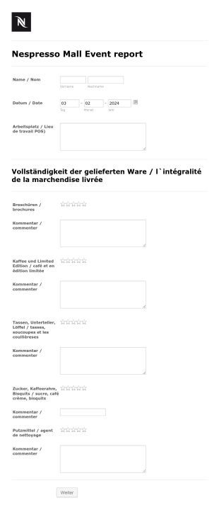 Mall Event Bericht Form Template