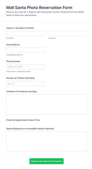 Mall Santa Photo Reservation Form Template
