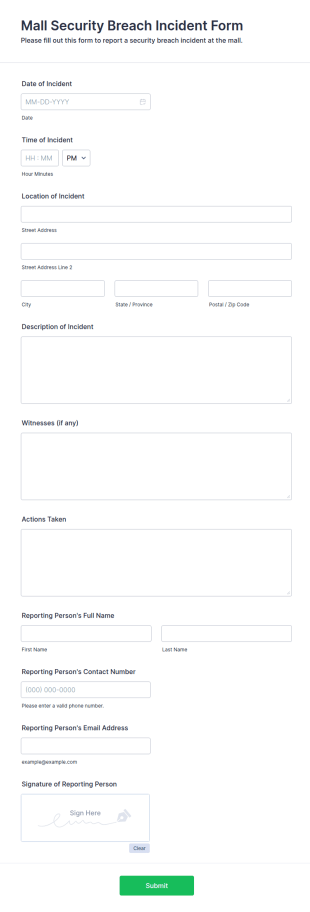 Mall Security Breach Incident Form Template
