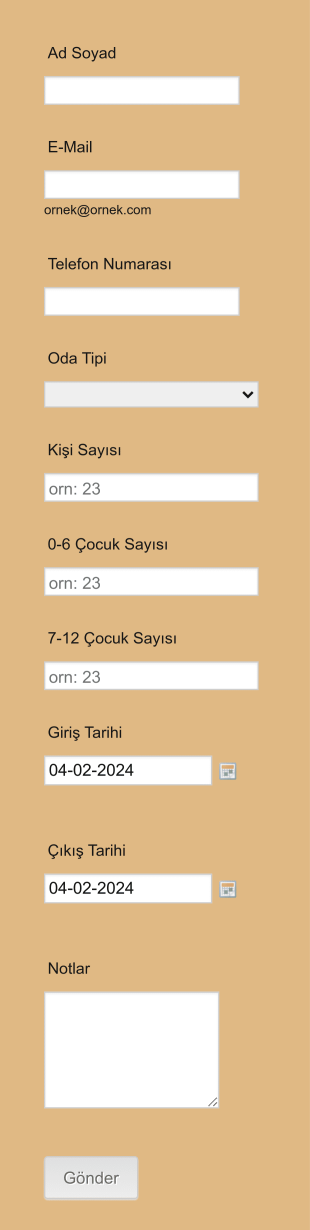 Malta Rezervasyon Form Template