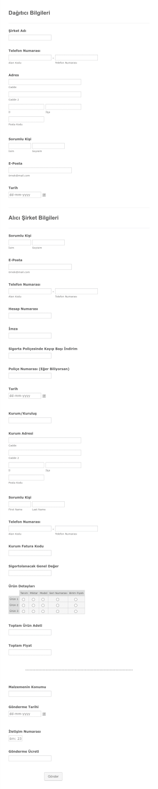 Malzeme Sayım Form Template