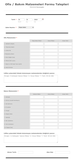 Malzeme Takip Formu Örneği Form Şablonu