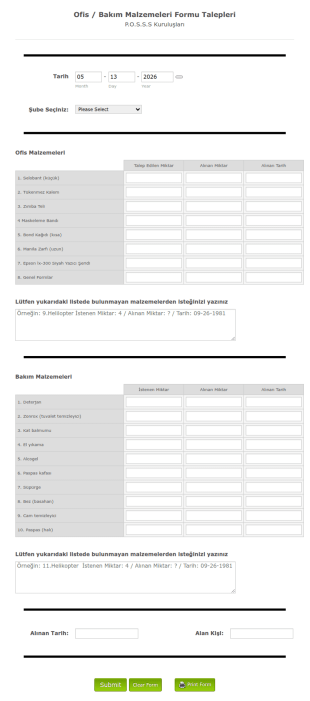 Malzeme Takip Form Şablonu