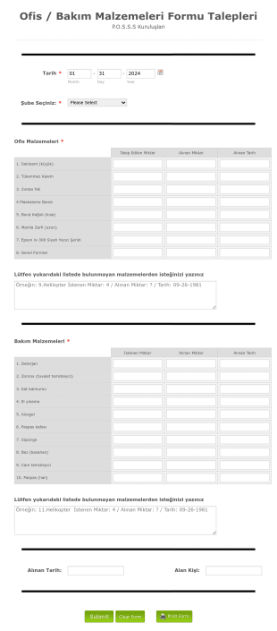 Malzeme Takip Form Template