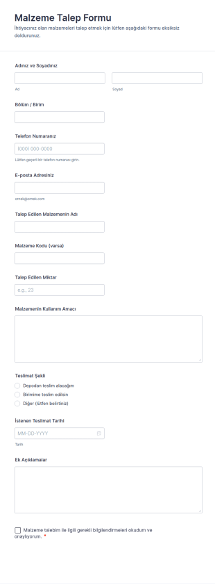 Malzeme Talep Form Şablonu