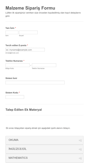 Malzeme Yeniden Sipariş Form Şablonu