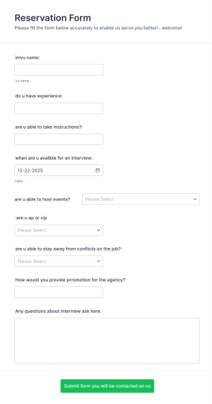 Modeling Agency Application Form Template