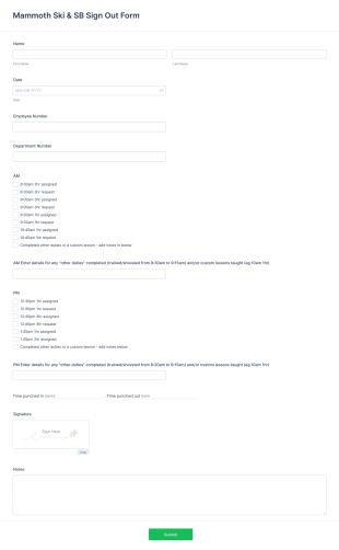 Mammoth Ski & SB Sign Out Form Template