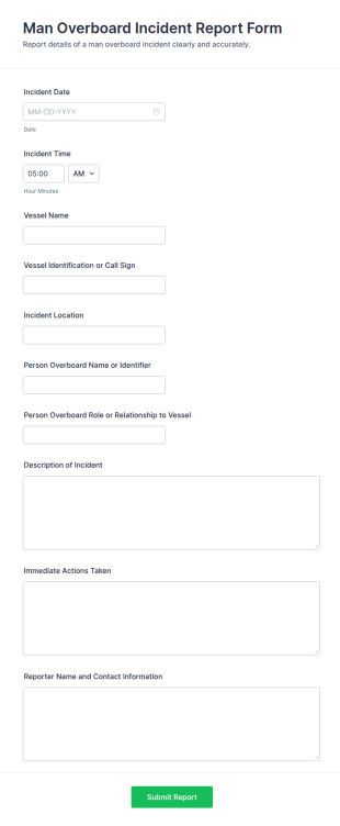 Man Overboard Incident Report Form Template
