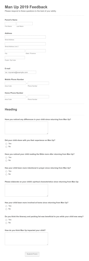 Man Up Feedback Form Template