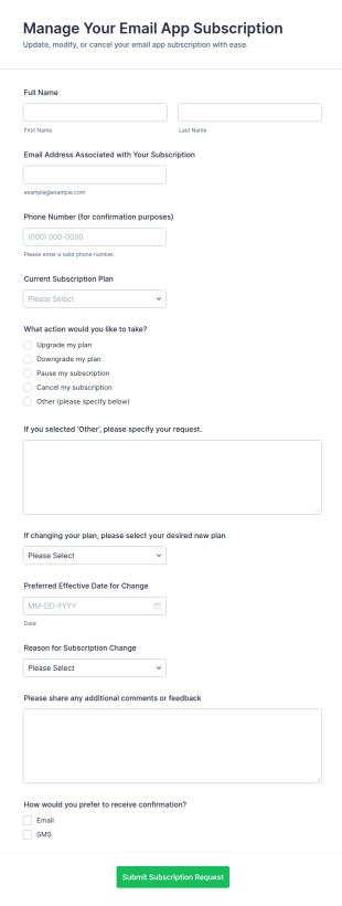 Manage Your Email App Subscription Form Template