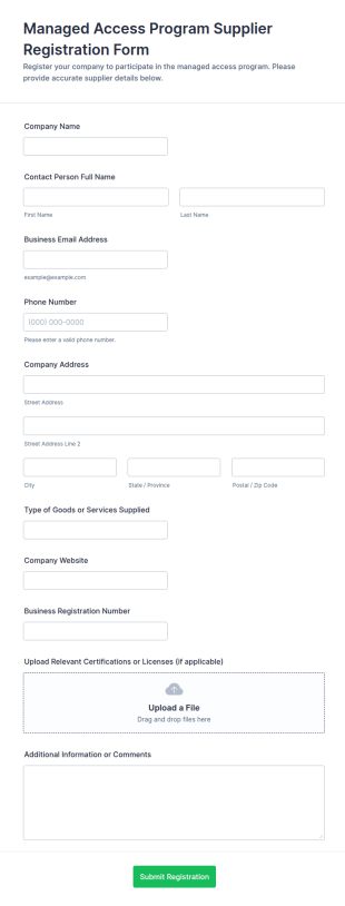 Managed Access Program Supplier Registration Form Template