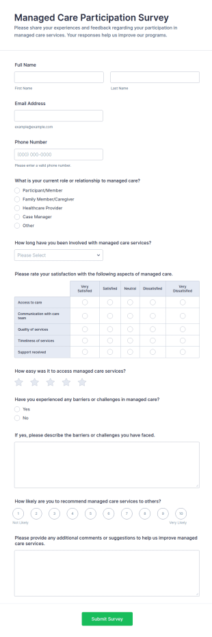 Managed Care Participation Survey Form Template