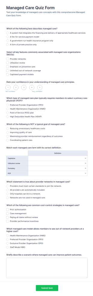Managed Care Quiz Form Template