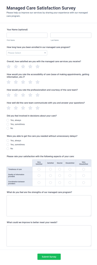 Managed Care Satisfaction Survey Form Template
