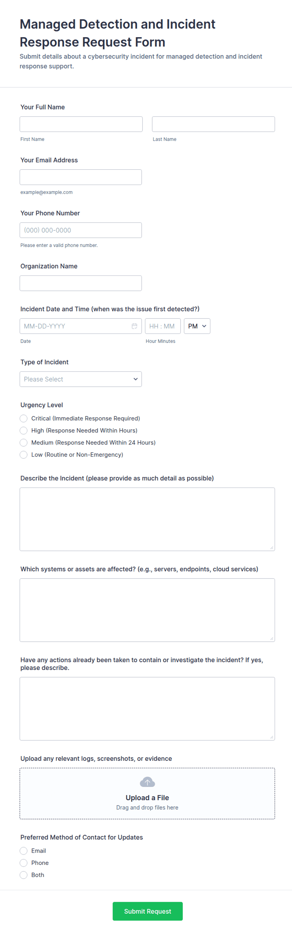 Managed Detection and Incident Response Request Form Template | Jotform