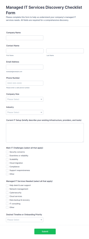 Managed IT Services Discovery Checklist Form Template