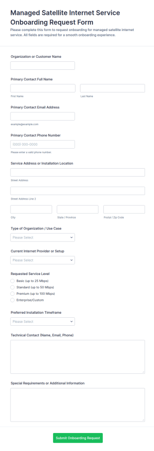 Managed Satellite Internet Service Onboarding Request Form Template