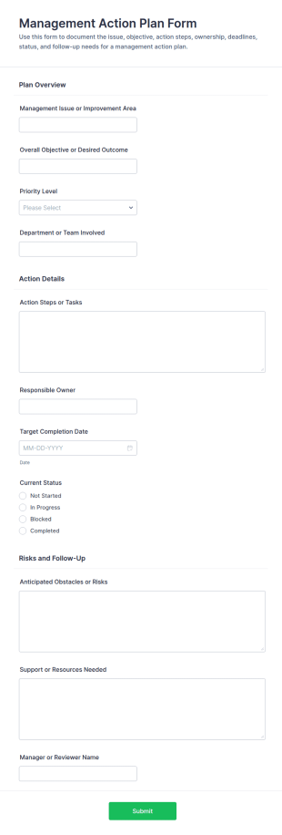 Management Action Plan Form Template