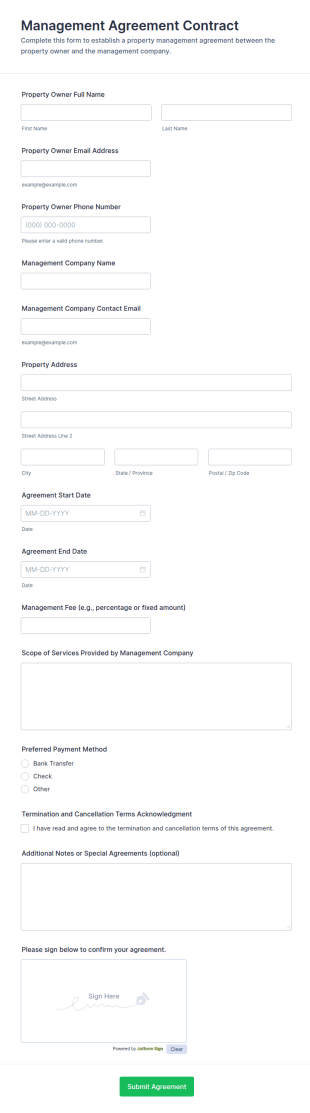 Management Agreement Contract Form Template