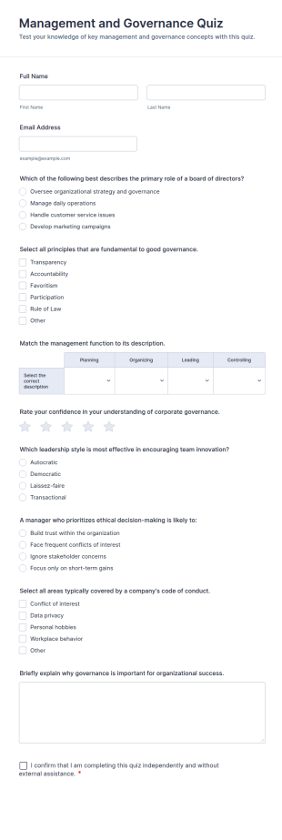 Management And Governance Quiz Form Template