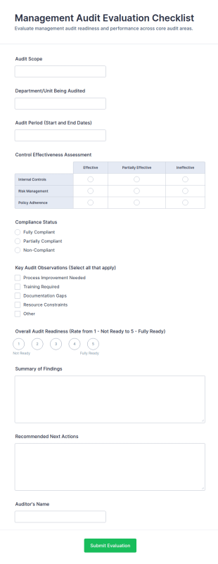Management Audit Evaluation Checklist Form Template