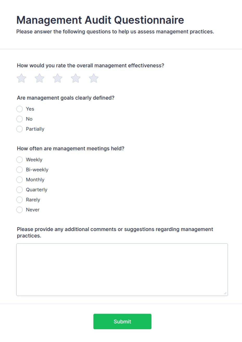 Management Audit Questionnaire Form Template | Jotform