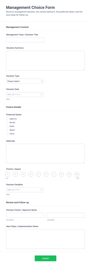 Management Choice Form Template