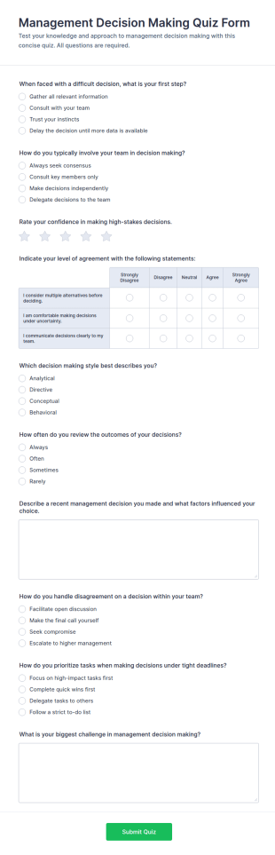 Management Decision Making Quiz Form Template
