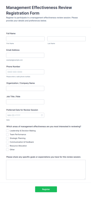 Management Effectiveness Review Registration Form Template