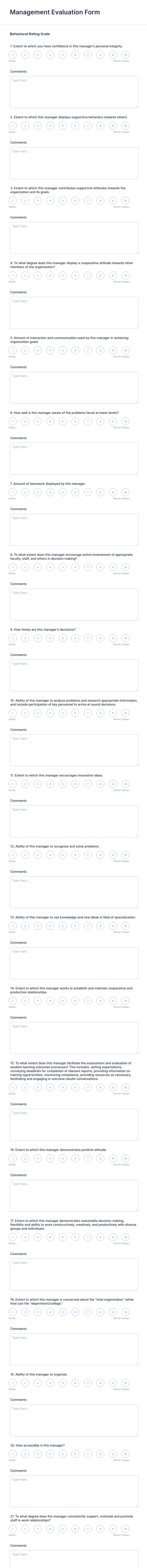 Management Evaluation Form Template
