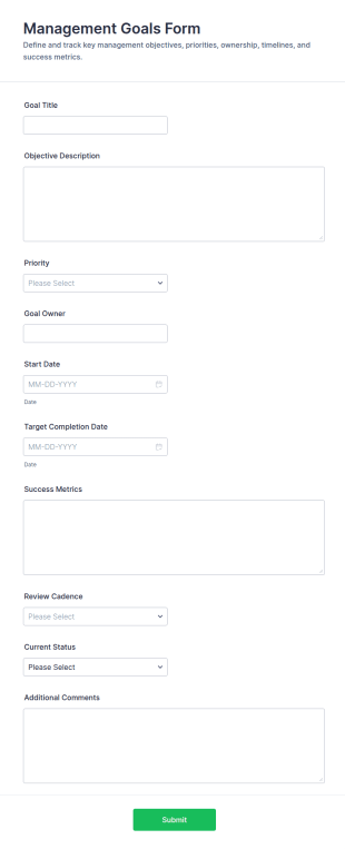 Management Goals Form Template