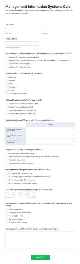 Management Information Systems Quiz Form Template