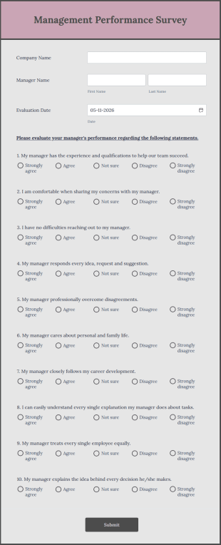 Management Performance Survey Form Template