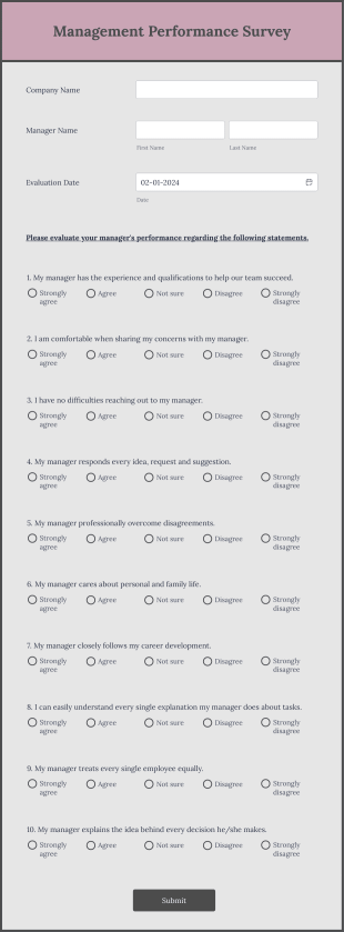 Management Performance Survey Form Template