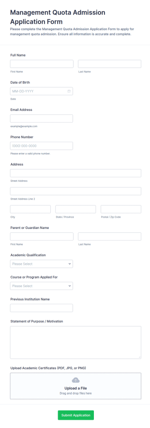 Management Quota Admission Form Template
