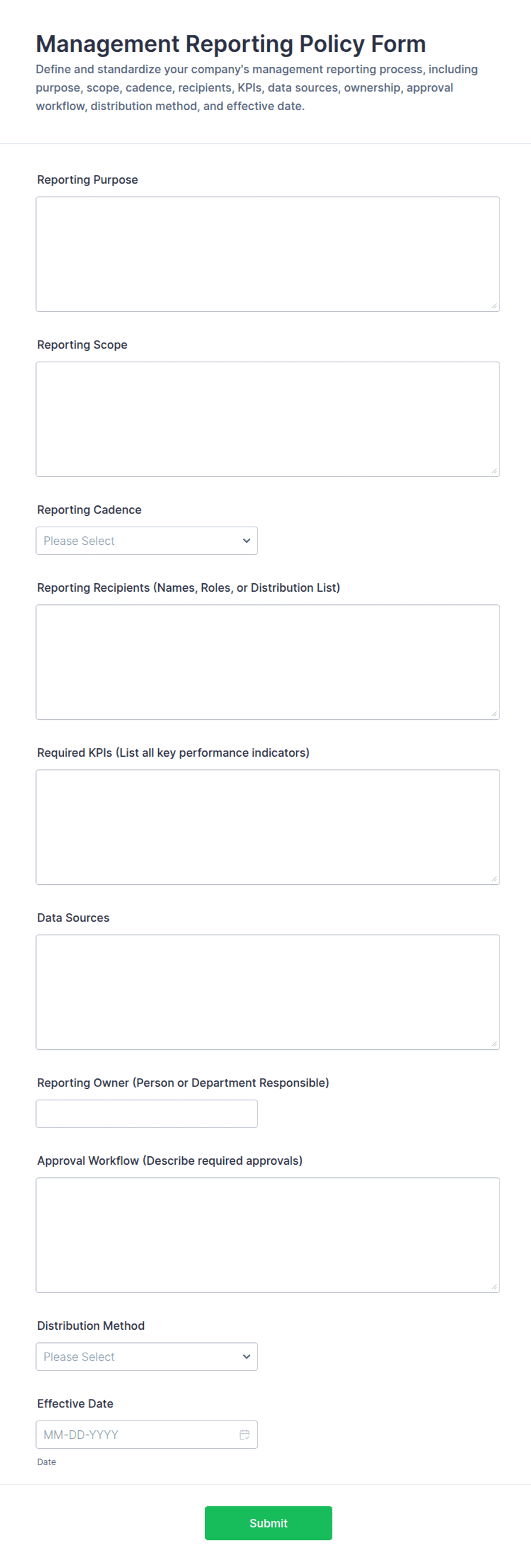 Policy Document Example.pdf Management Reporting Policy Form Template | Jotform