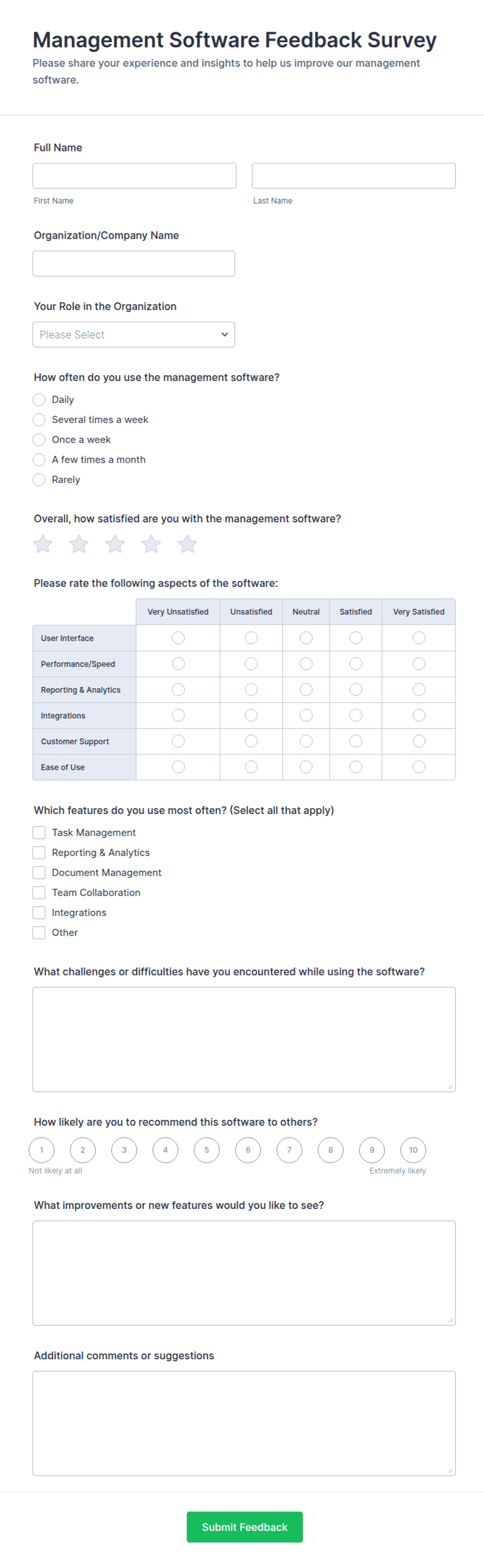 Management Software Feedback Survey Form Template | Jotform
