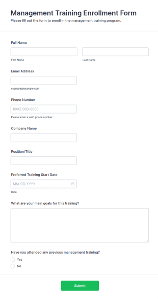 Management Training Enrollment Form Template