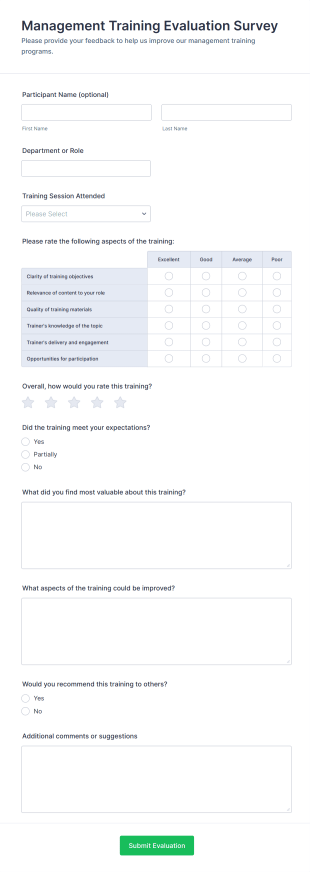 Management Training Evaluation Survey Form Template
