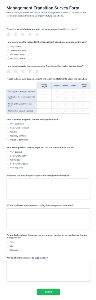 Management Transition Survey Form Template