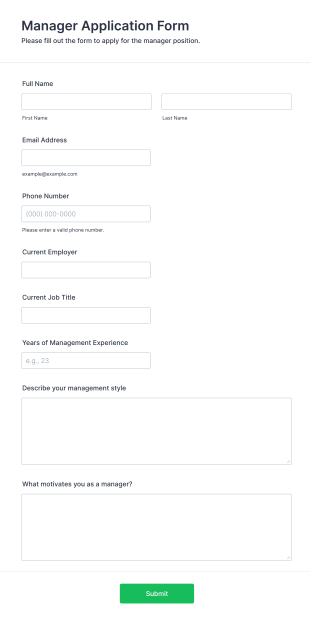 Manager Application Form Form Template