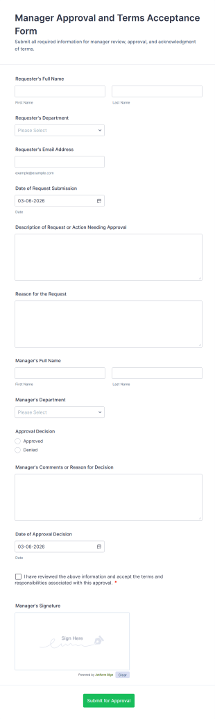 Manager Approval And Terms Acceptance Form Template