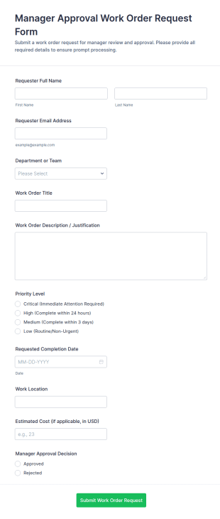 Manager Approval Work Order Request Form Template
