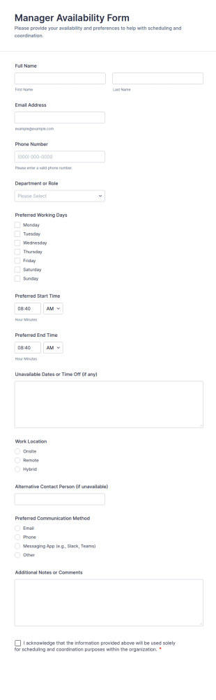 Manager Availability Form Template