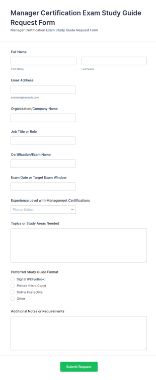 Manager Certification Exam Study Guide Request Form Template
