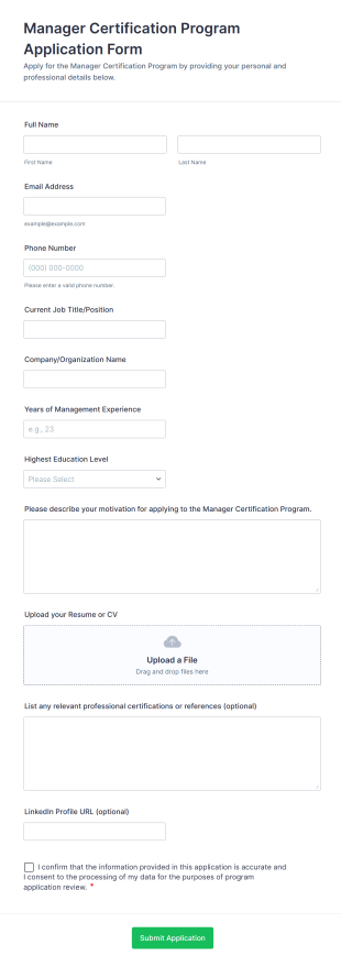 Manager Certification Program Application Form Template