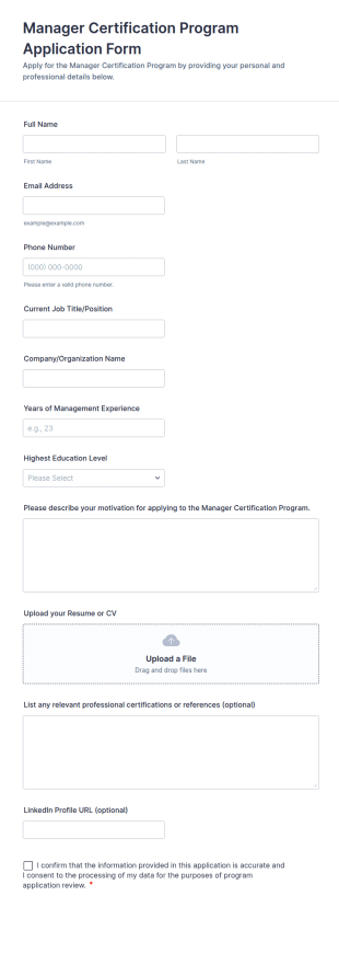 Manager Certification Program Application Form Template