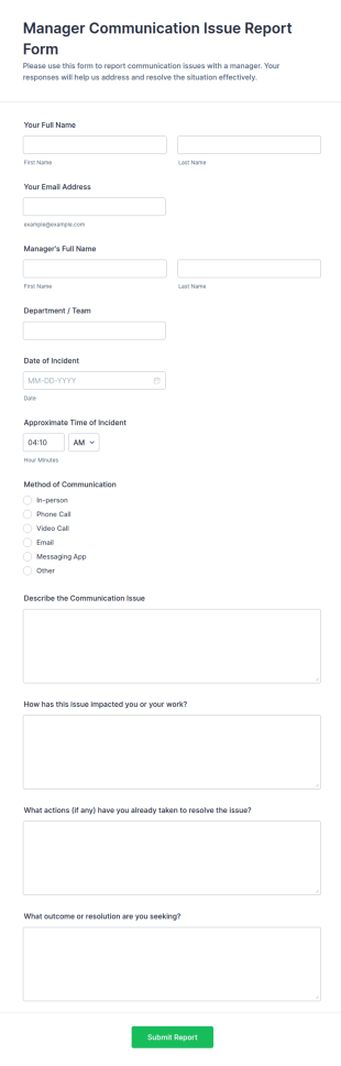 Manager Communication Issue Report Form Template